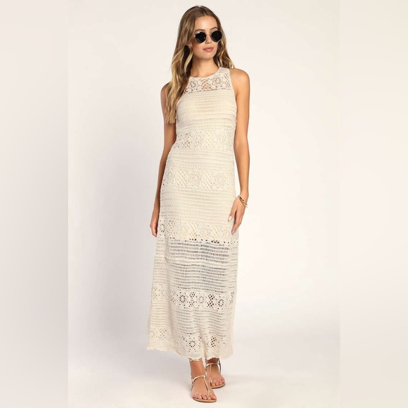 BB Dakota Dresses & Skirts - BB Dakota Crochet You Love Me Beige Crocheted Sleeveless Maxi Dress NWOT